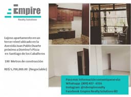 Lujoso apartamento en un tercer nivel ubicado en la Avenida Juan Pablo Duarte próximo a Domino’s Pizza en Santiago de los Caballeros